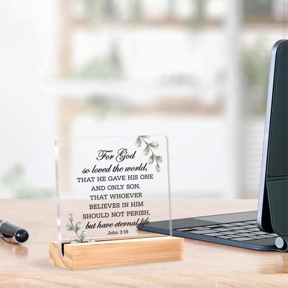 CHRISTIAN Acrylic Desk Sign with Stand – John 3:16 Bible Verse Home Decor - NEW - Picture 4 of 5